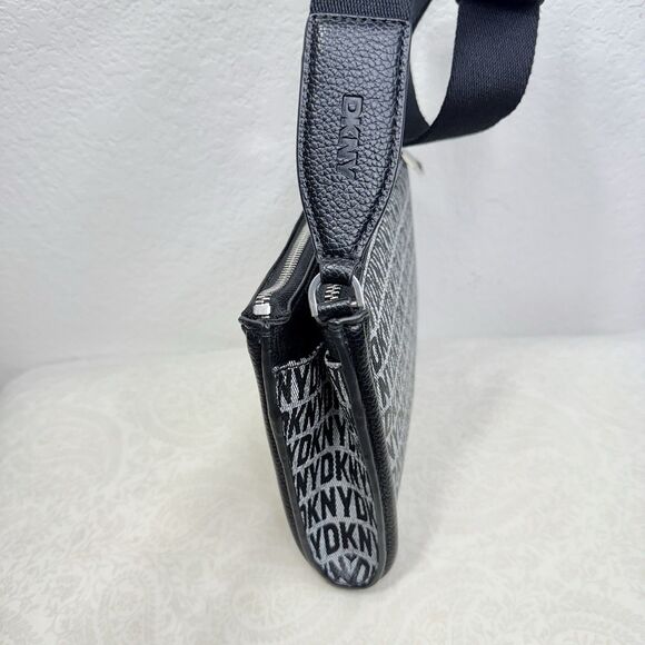 NWT DKNY Milo Crossbody Bag Black Monogram Thick Adjustable Strap Zip Magnet - Picture 9 of 16